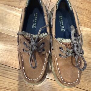 Sperry Kids Tan Leather Boat Shoes with Brown Laces